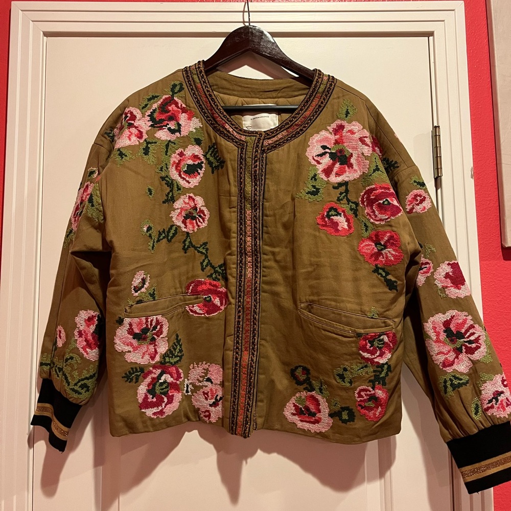ANTHROPOLOGIE EMBROIDERED BOMBER JACKET